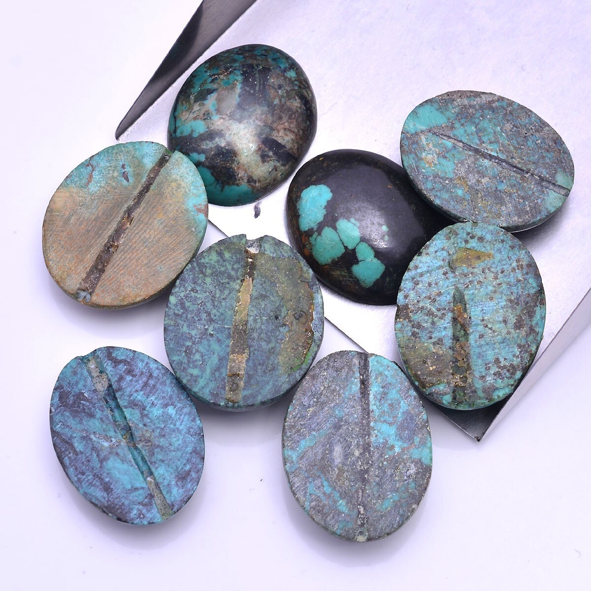 8 Pcs Natural Turquoise Oval Cabochon Untreated 20mm-22mm Loose Gemstones Lot