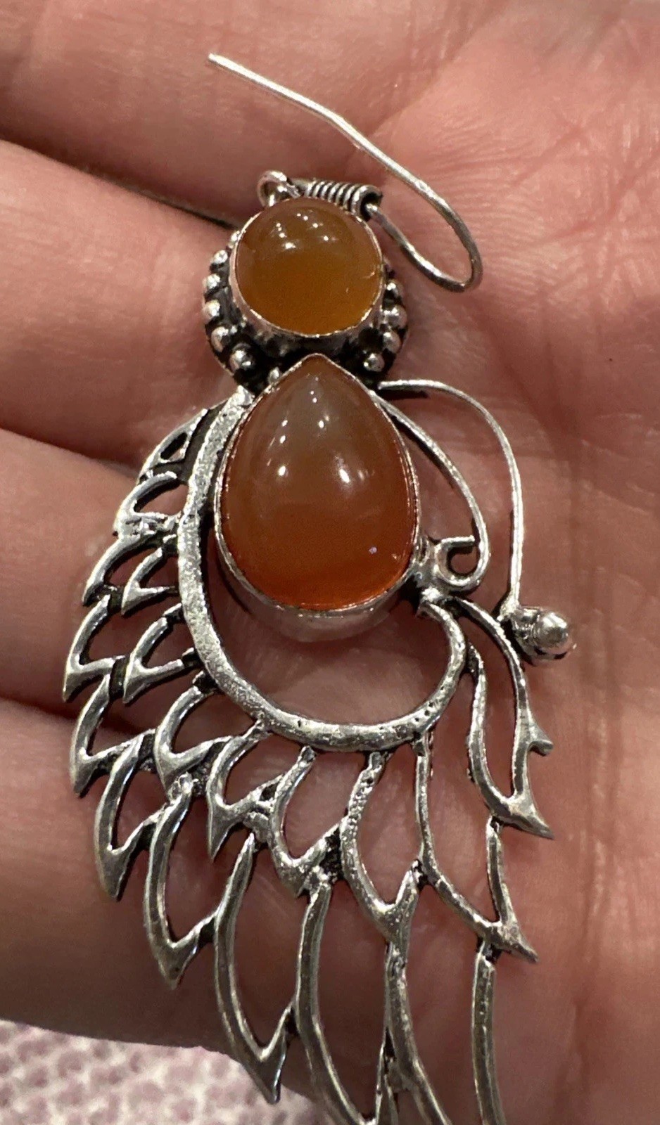 Silver Tone Simulated Gemstone Artisan Angel Wing Leaf Earrings & Pendant Lot 3