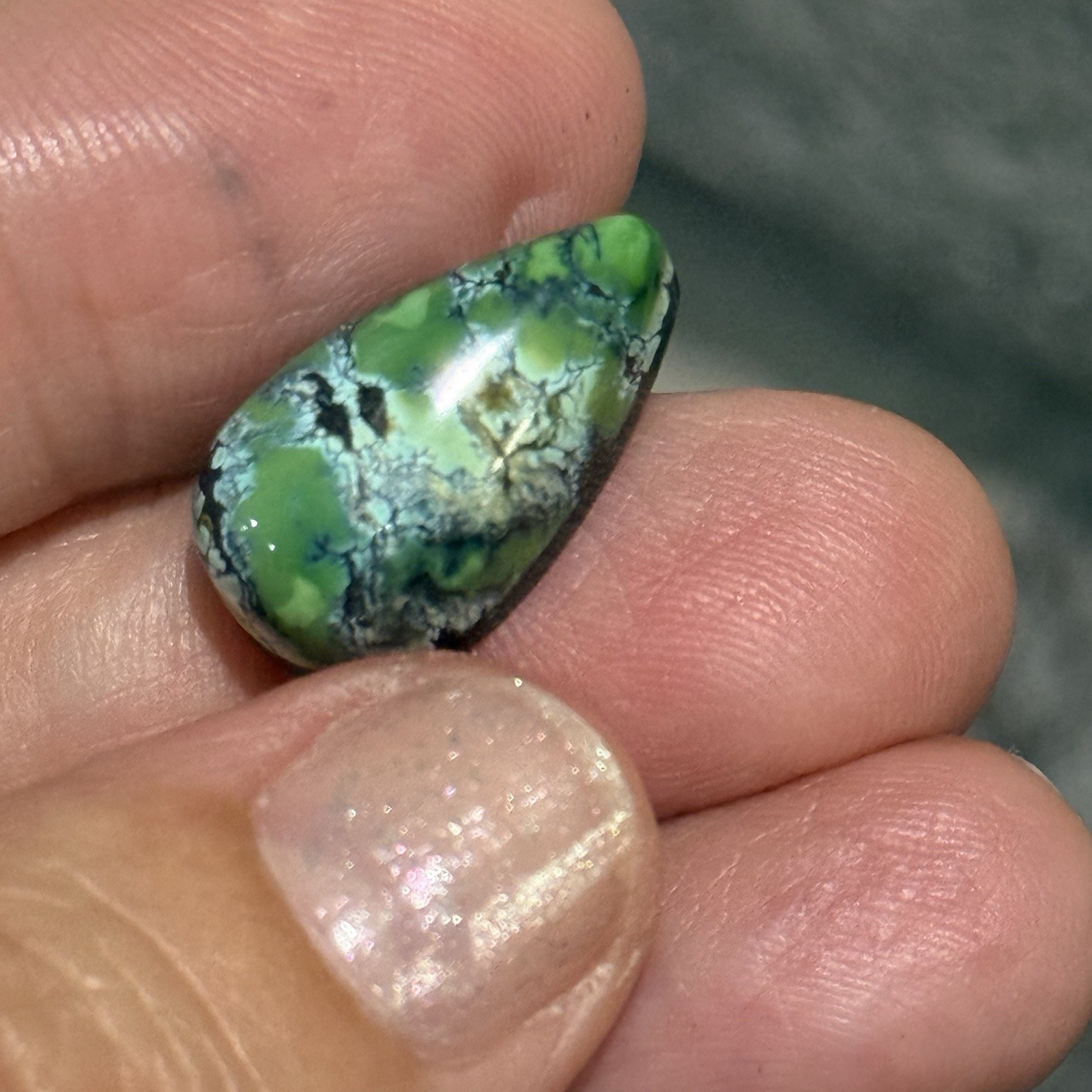10.7ct 18.9×10.5×7.5mm Green Qingu Mine Turquoise Teardrop Cabochon Backed Stone