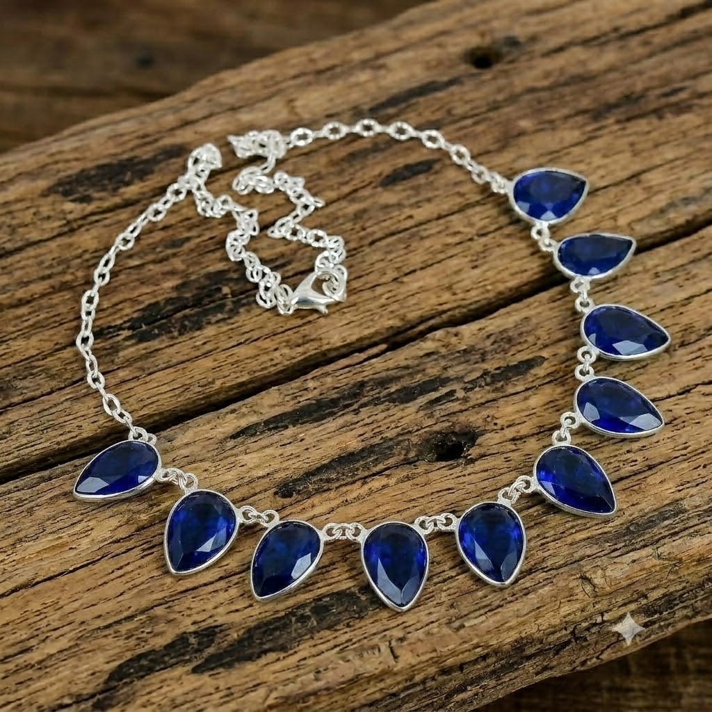 Blue Tanzanite Gemstone 925 Sterling Silver Jewelry Necklace Size-17-18″