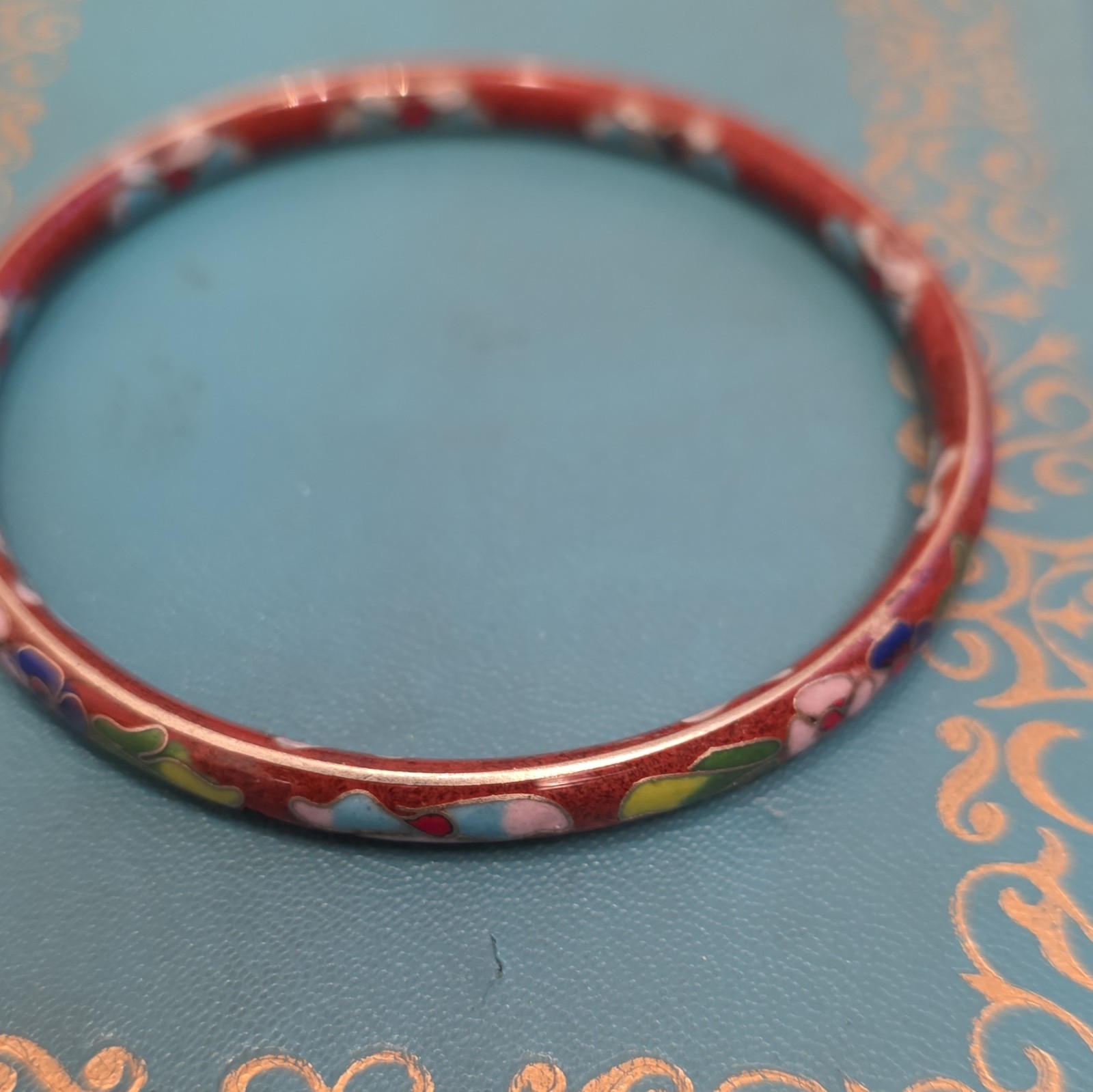 Cloisonne Enamel Floral Bangle Bracelets Lot of 4 Multicolor Stackable