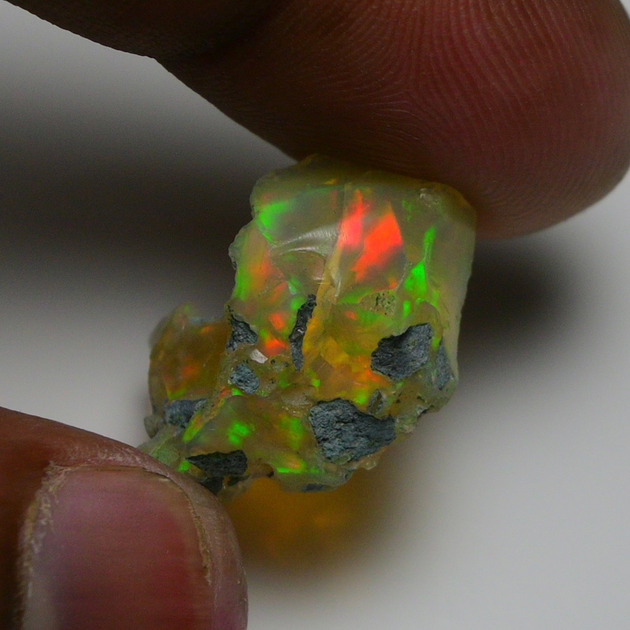Jewelry Grade Black Opal Rough 13.90 Cts, Natural Ethiopian Raw, Green Fire Opal