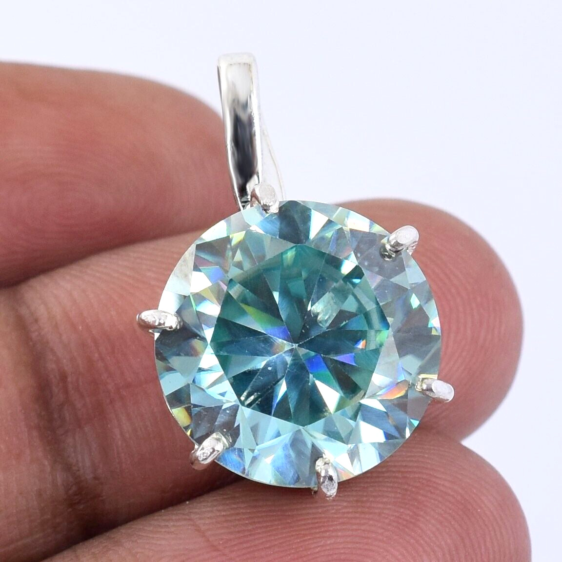 10 Ct Certified Treated Blue Diamond Solitaire Pendant In 925 Silver,Great Shine