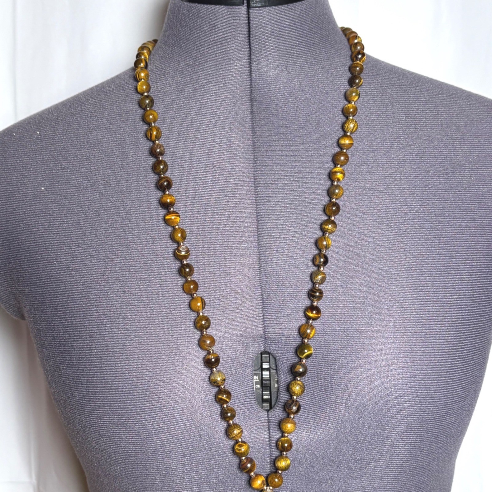 Chicos Fringe Tassel Necklace Boho Tigers Eye Brown 30in L 8in Dangle OS