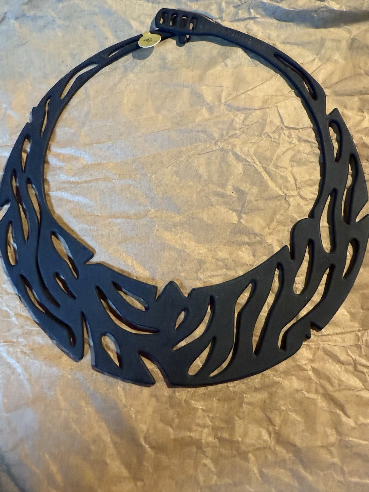 Black Silicone Rubber Collar Necklace Modernist Adjustable Lightweight LadyGum