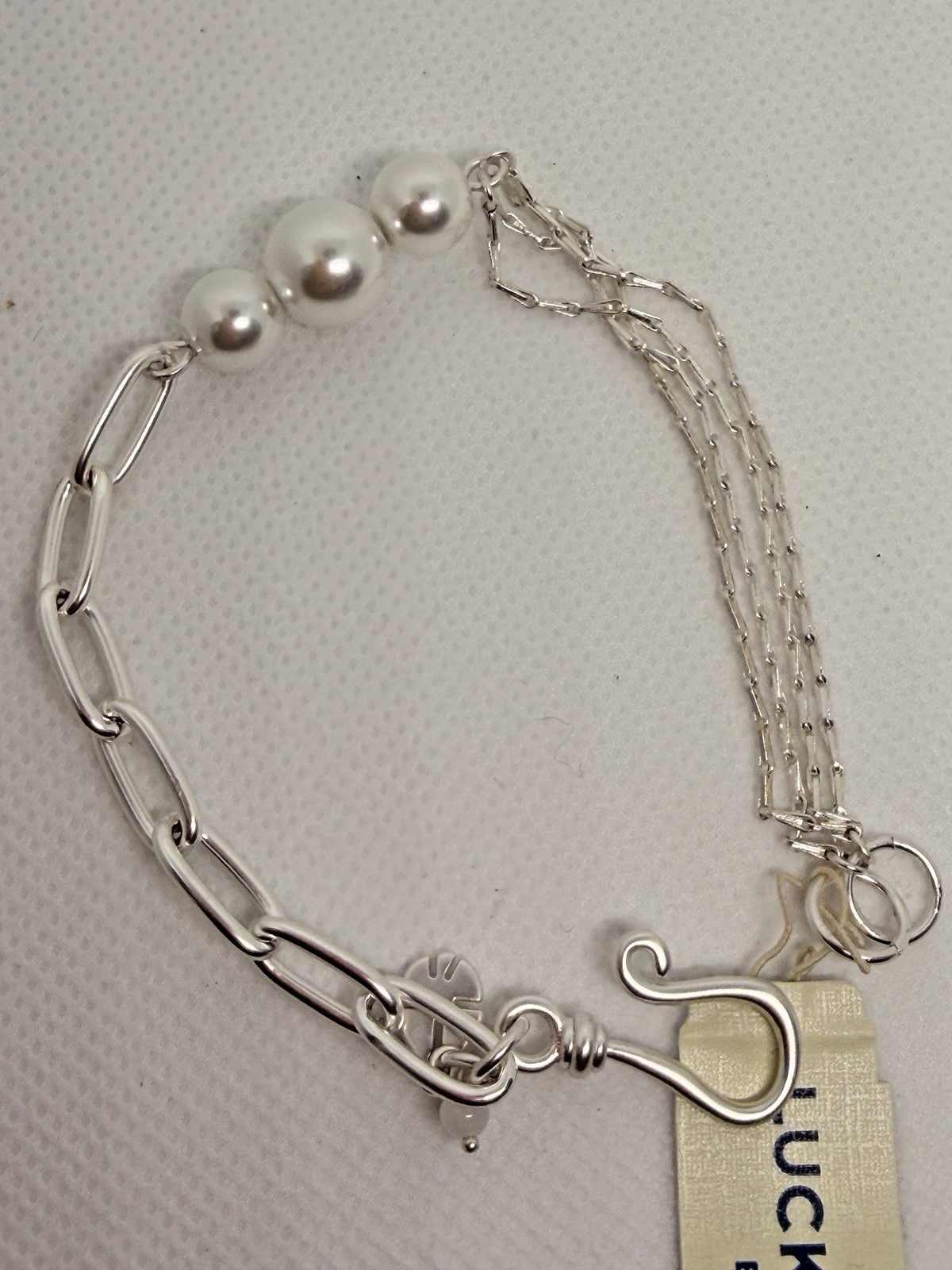 Lucky Brand Women’s Bracelet, Silver Toned, Faux Pearls and Multi Chain, New!