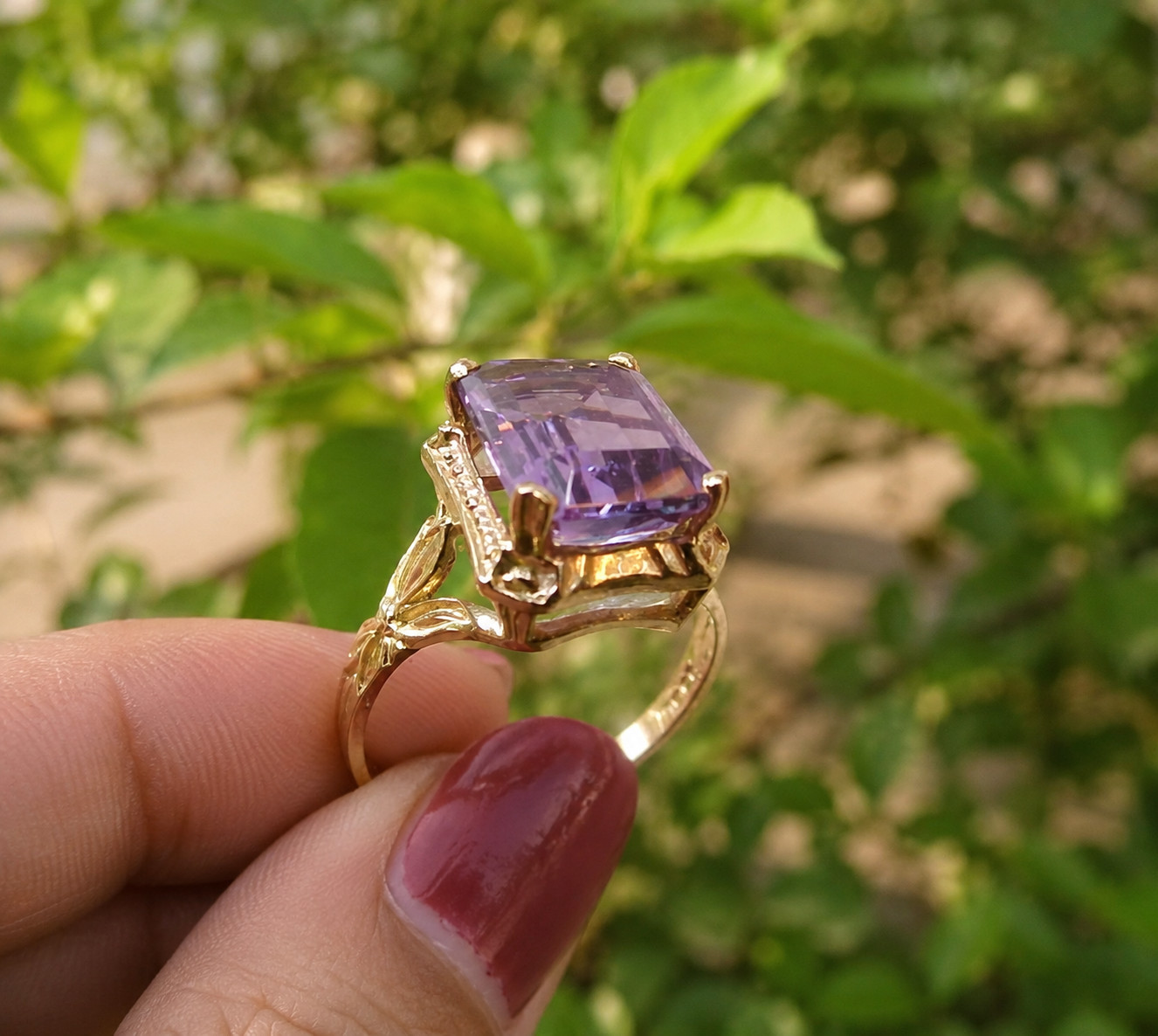 4Ct Emerald Cut Lab Created Amethyst Halo Engagement Ring 14K Yellow Gold Plated