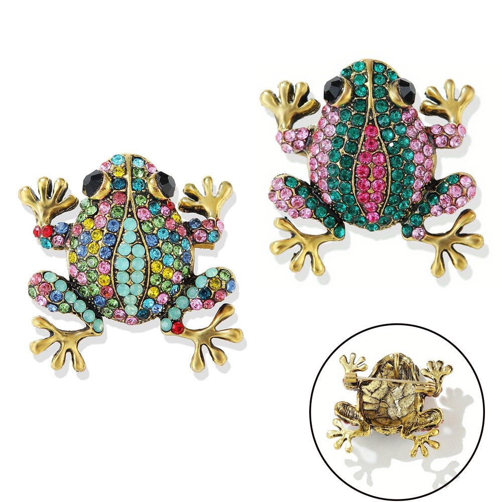 2Pcs Vintage Rhinestone Frog Brooches Women Fashion Animal Brooch Pin Jewelry