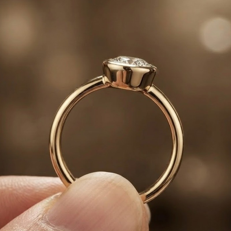 1.90 CT Pear Cut Moissanite Bezel Set Engagement Ring in 14K Yellow Gold Plated