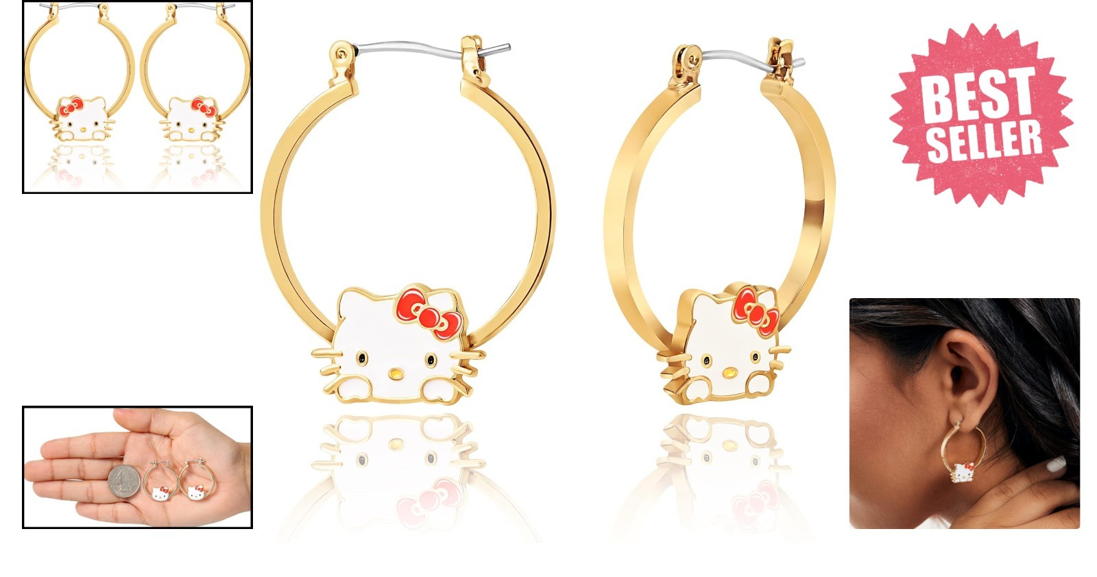 Charming Hello Kitty Medium Hoop Earrings – Officially Licensed Gold Tone Design