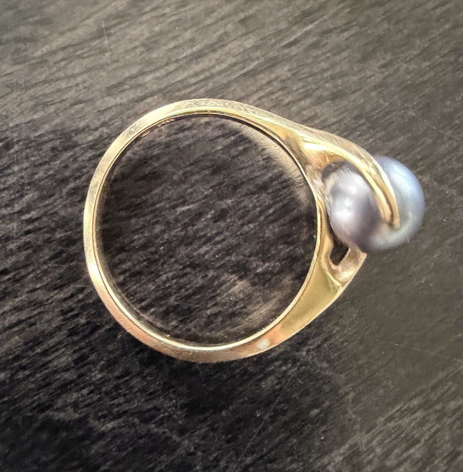 14k Yellow Gold Gray Black Pearl Ring
