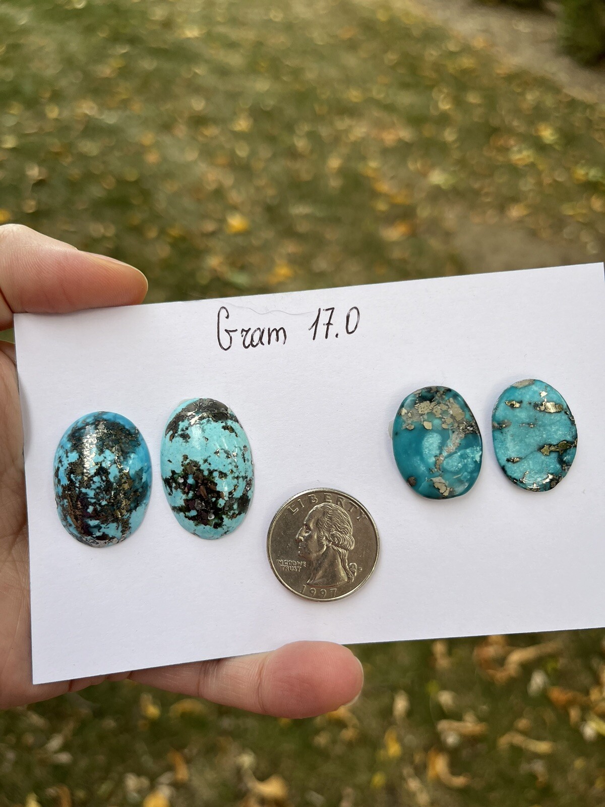Natural Stabilized Turquoise cabochons with pyrite, lot 17.0 grams, 4 Pcs