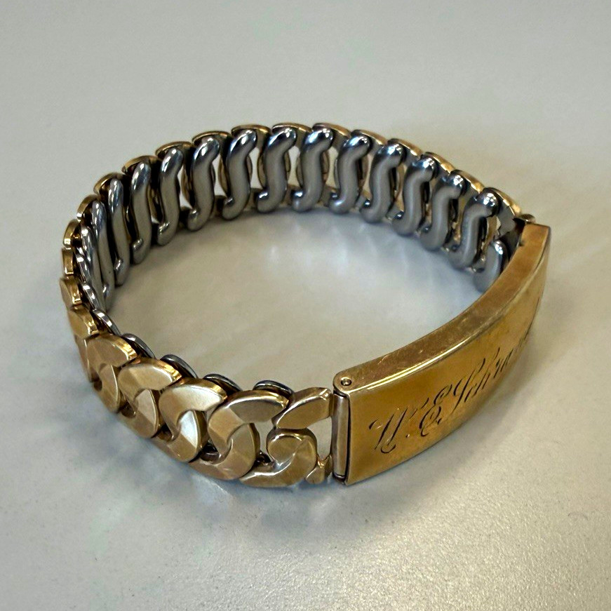 Foster Men’s 10k Gold filled / Silver Metal Curb Link Engraved ID bracelet