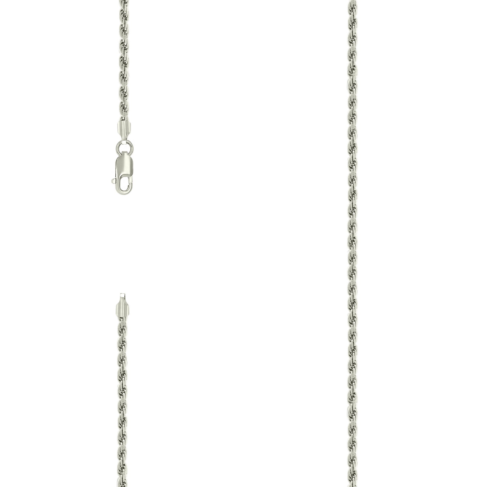 925 Sterling Silver Solid Rope Chain Silver 2.5mm 7inches to 24 Inches