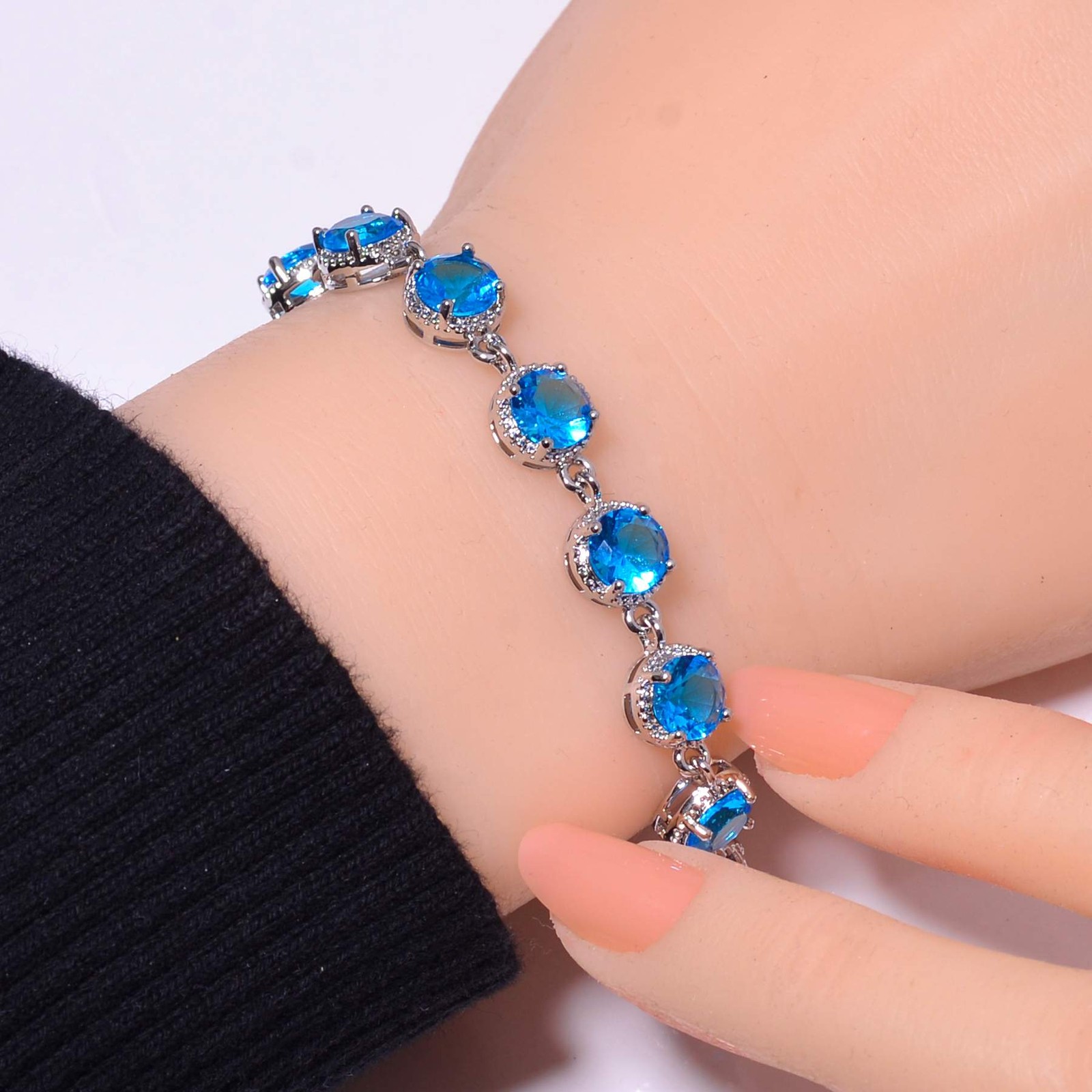 London Blue Topaz 925 Sterling Silver Tennis Bracelet 7.99″ B13, Gift for her
