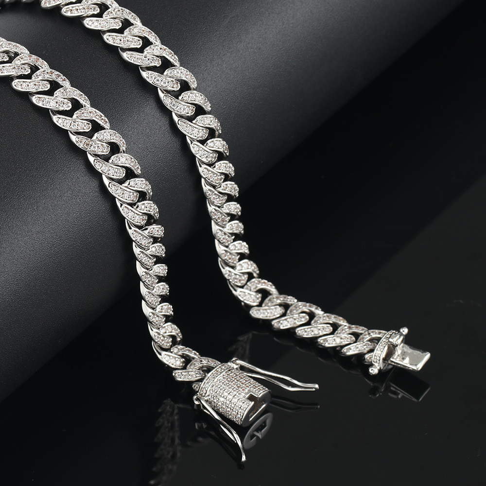 Men’s White Gold Plated Stainless Steel CZ Miami Cuban Link Chain Necklace 8mm