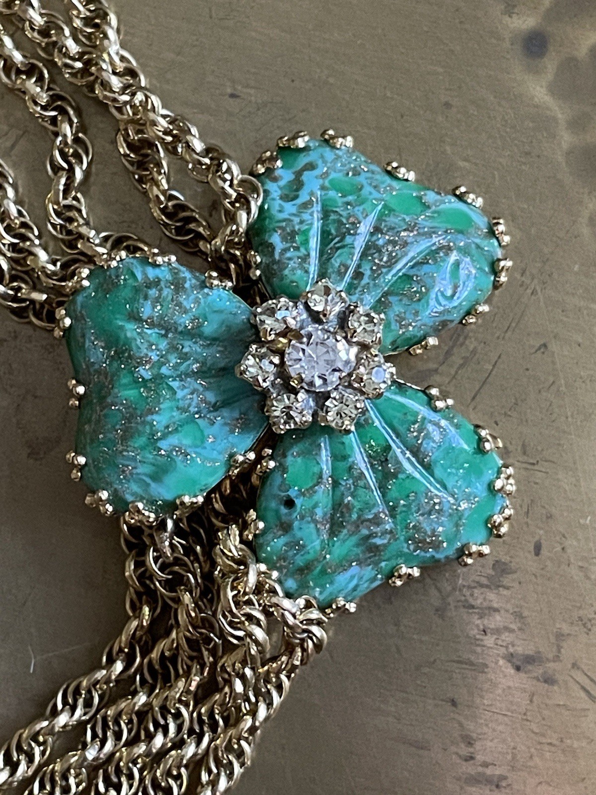 Vintage Hobe Mayorka Glass Sea foam Green Petal Flower Festoon Necklace