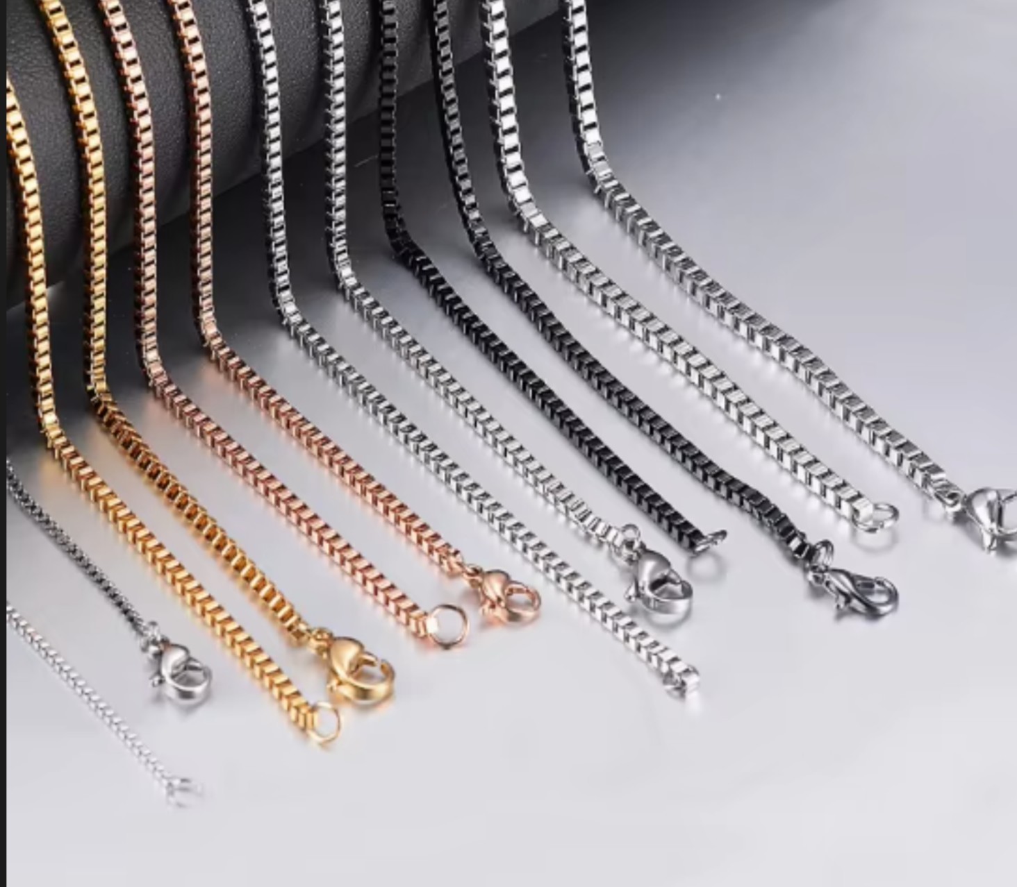 Silver Stainless Steel Square Box Chain 1.1mm (16,18,20,22,24 inches long)