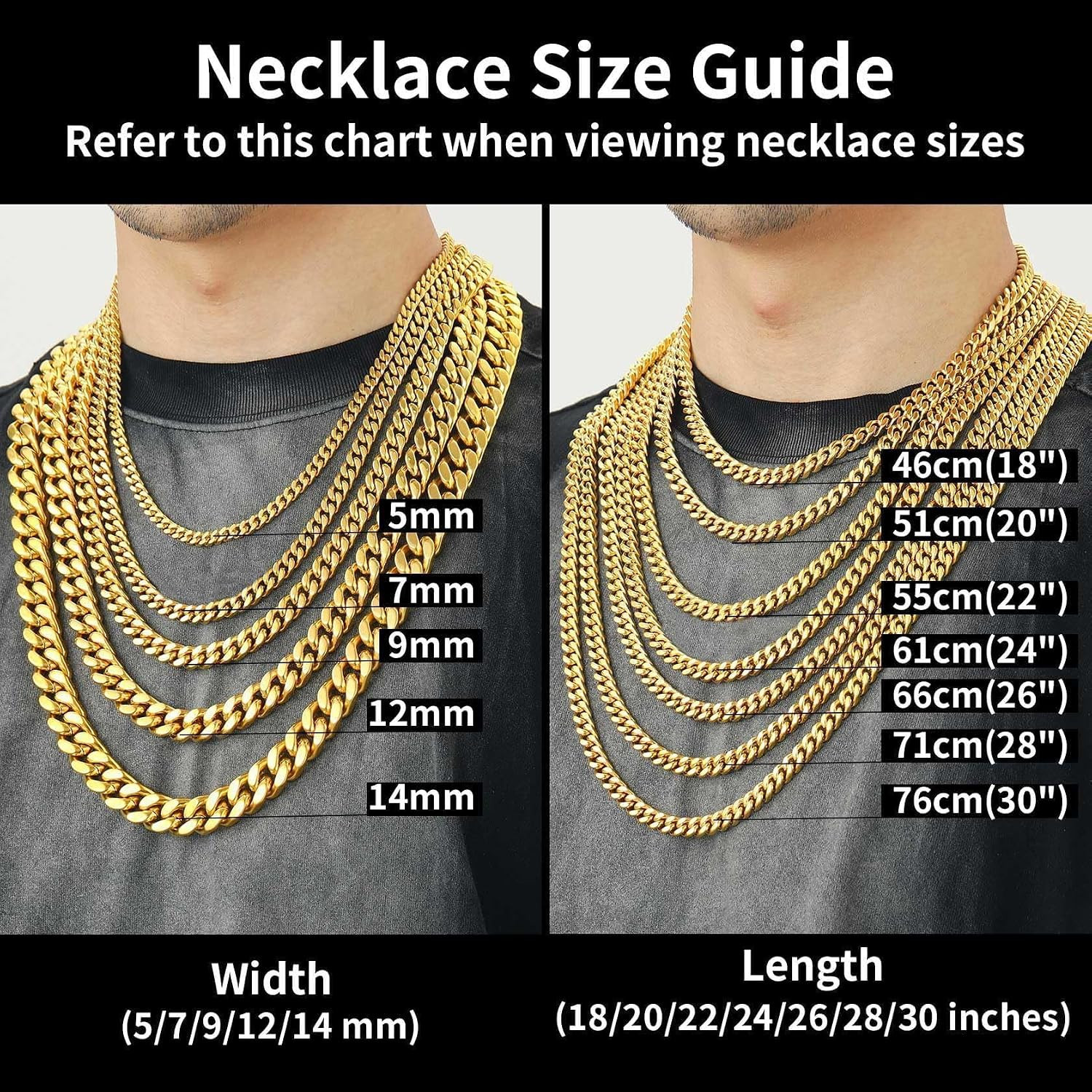 Cuban Link Chain for Men, Stainless Steel Waterproof Necklace | 5/7/9/12/14Mm Mi