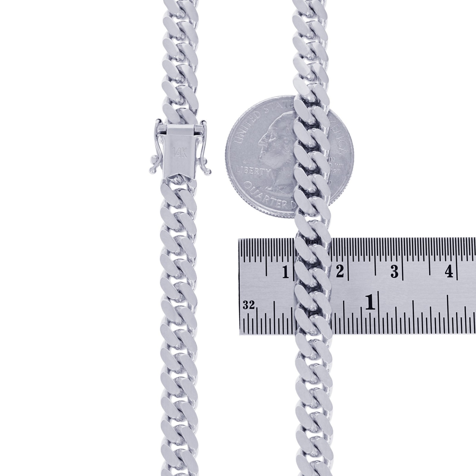 14K White Gold Solid 7mm Mens Miami Cuban Link Chain Bracelet 7.5″ 8″ 8.5″ 9″