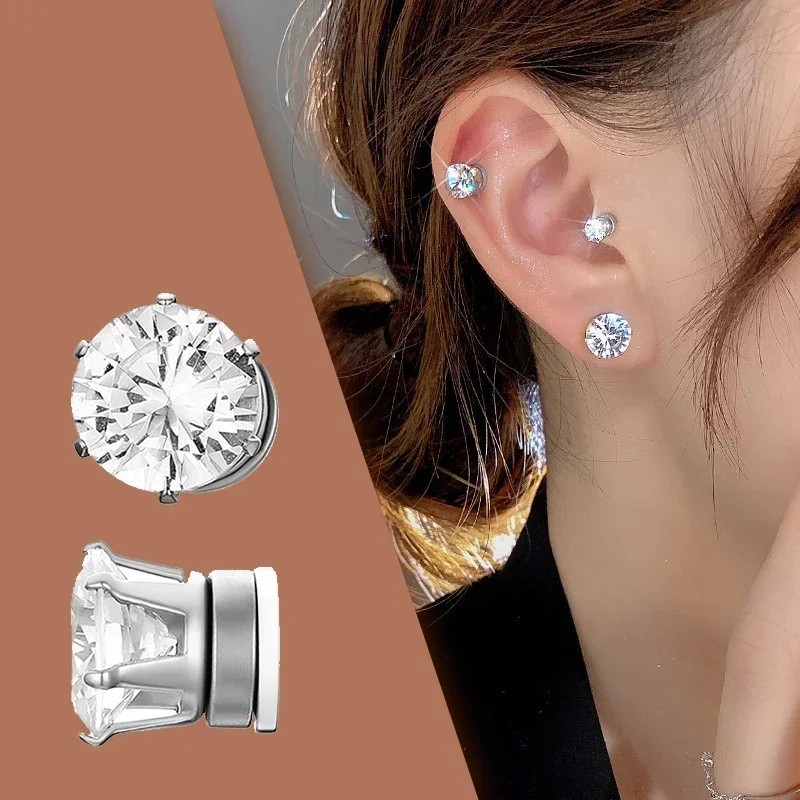 Steel Magnetic Stud Earrings 6/ 8MM For Women Men Non-Piercing Clip On Stainless