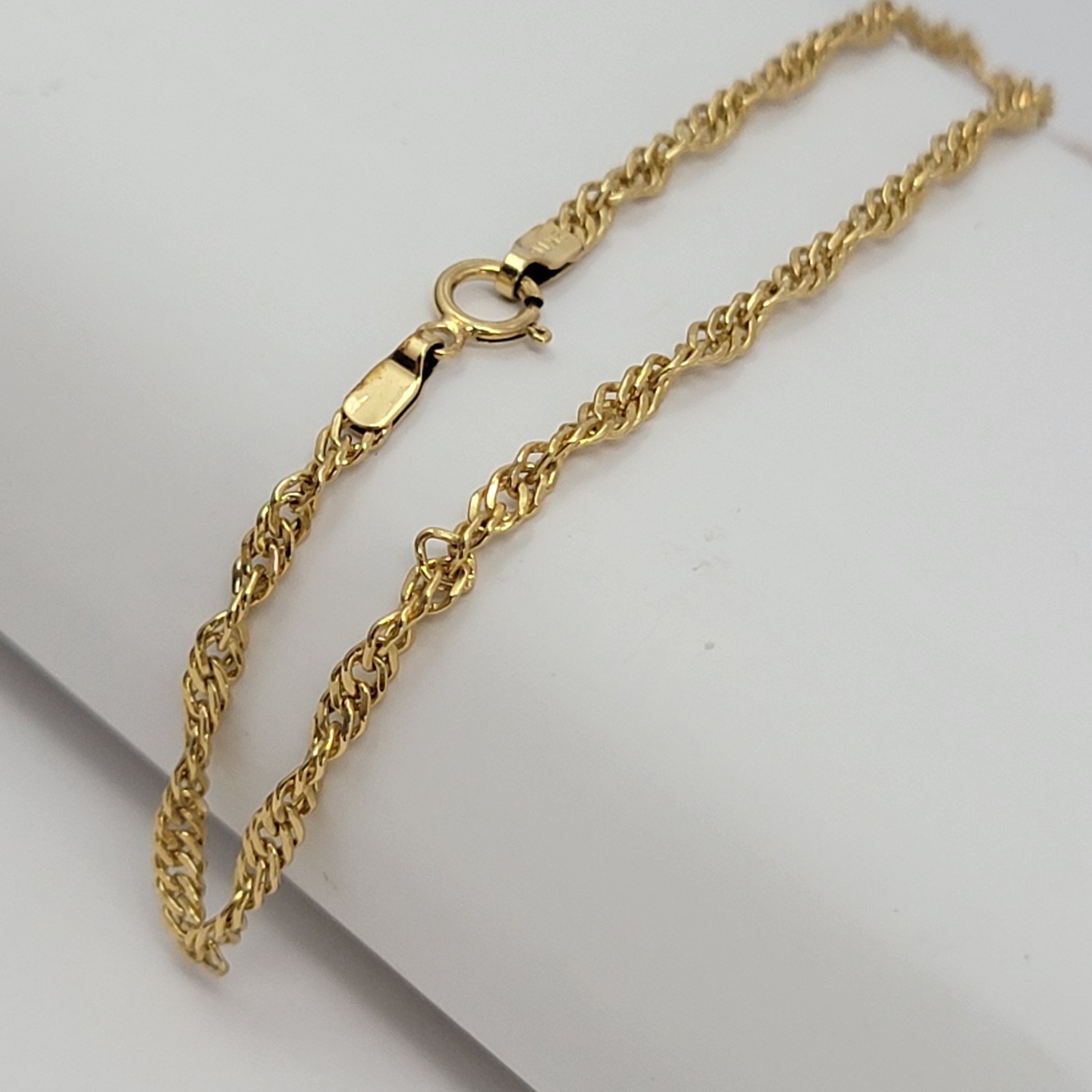Vintage 12K Gold Filled Singapore Chain Bracelet 8″ 1/20 12k GF Spring Ring NOS