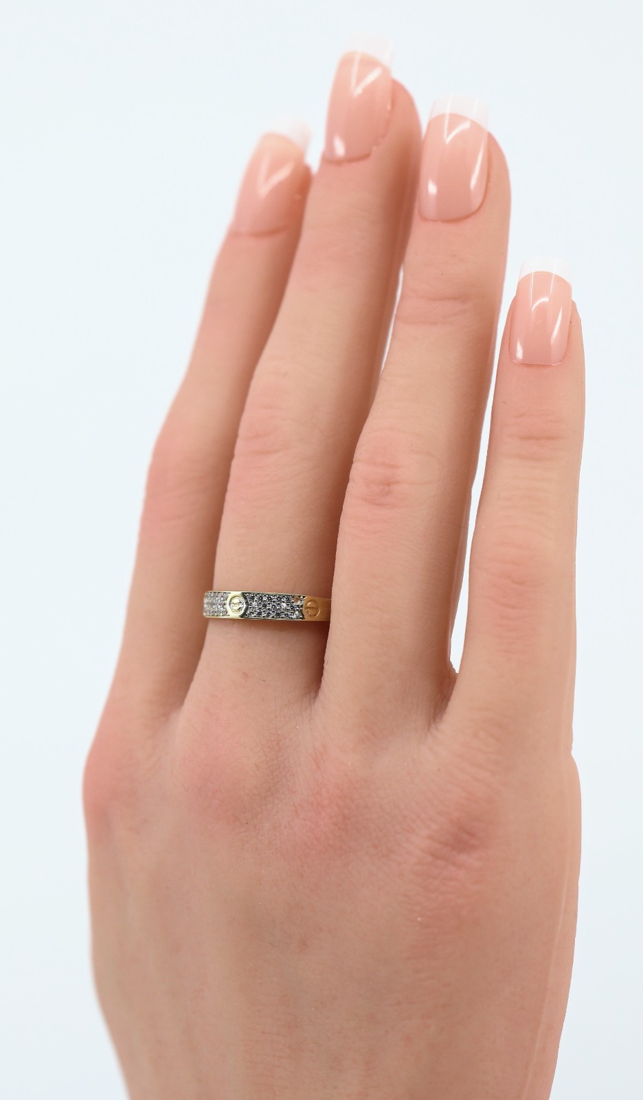 14K Solid Yellow Gold CZ Pave Womens Stackable Band Ring Screw Motif – Size 8.25
