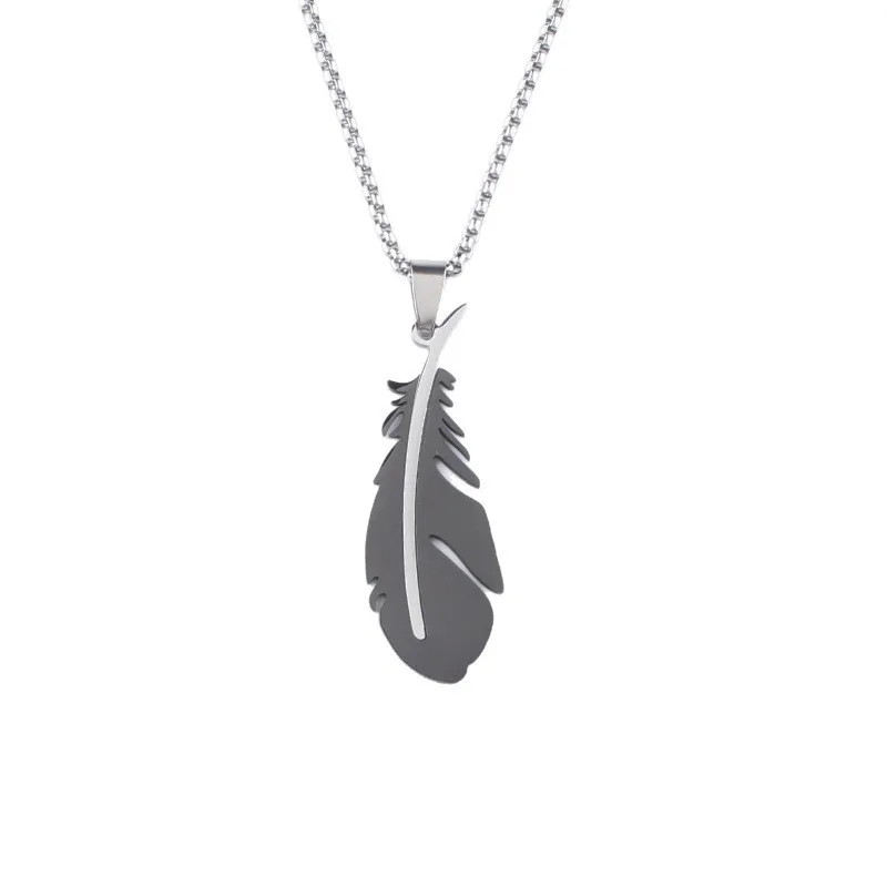 Men Women Necklaces Hip-hop Versatile Stainless Steel Feather Pendants Personali