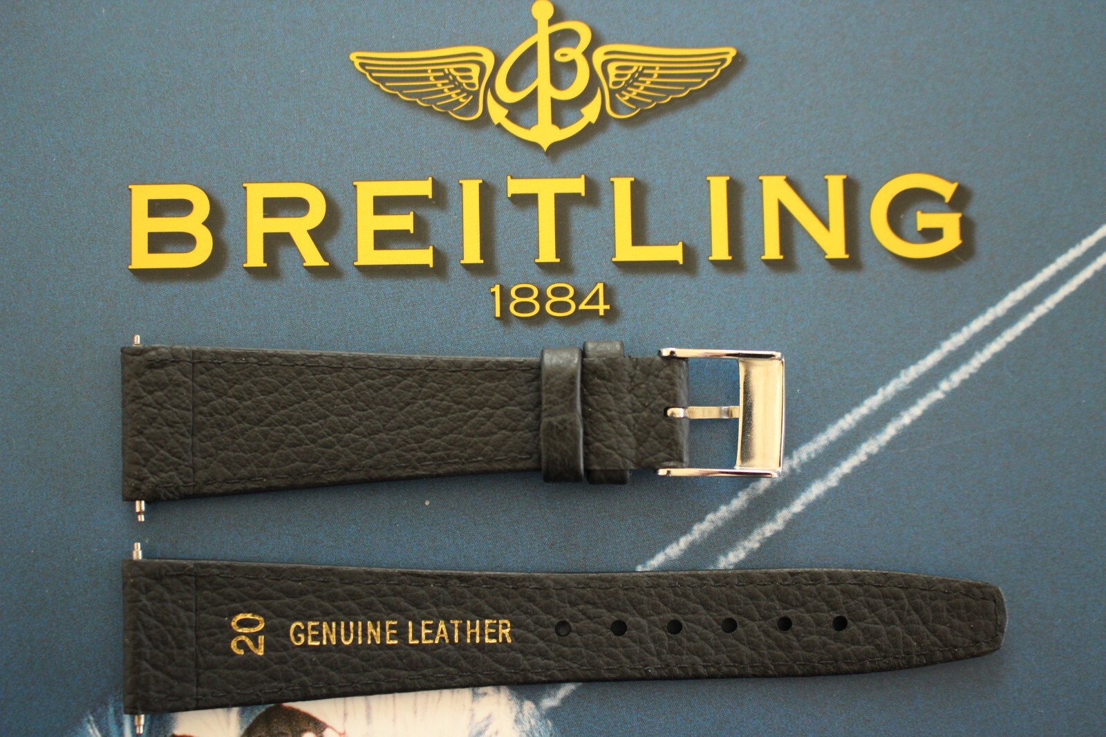 VINT 20-14 TONGUE BUCKLE BROWN BULLHIDE WATCH BAND WATCHBAND STRAP FOR BREITLING