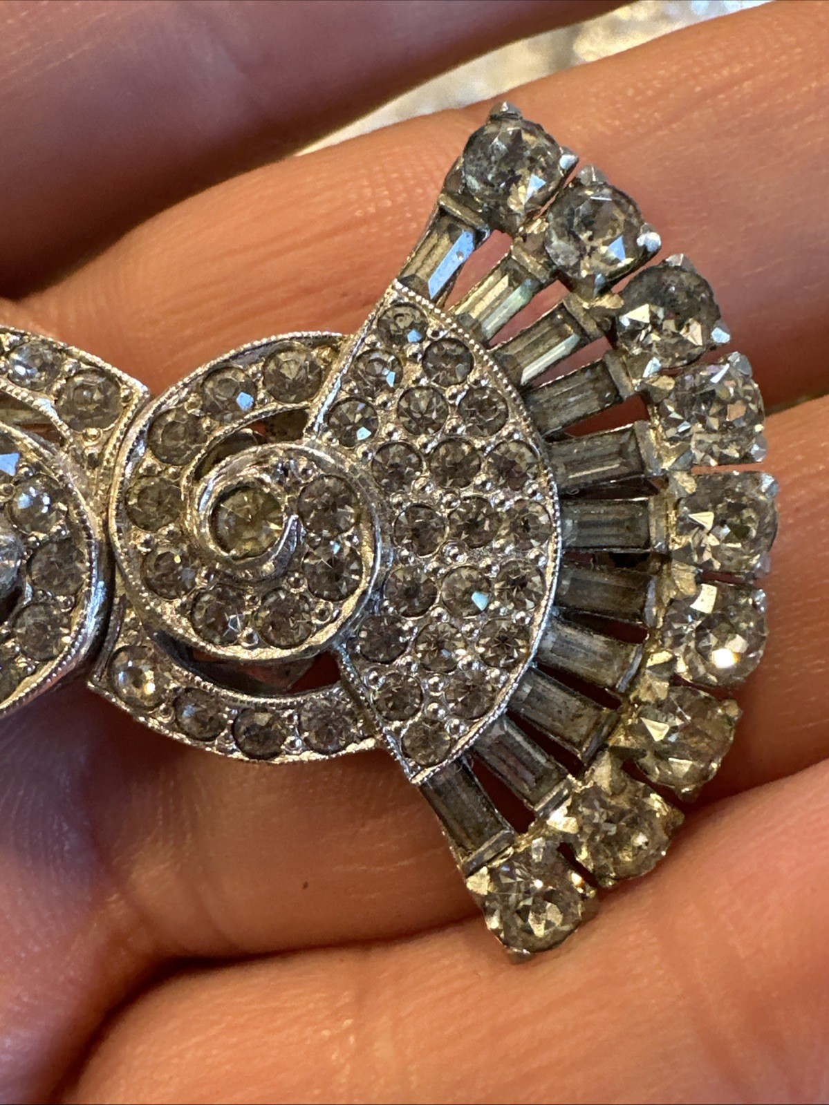VINTAGE CORO DUETTE Brooch Dress Clip SET Rhinestone Art DECO 1930s