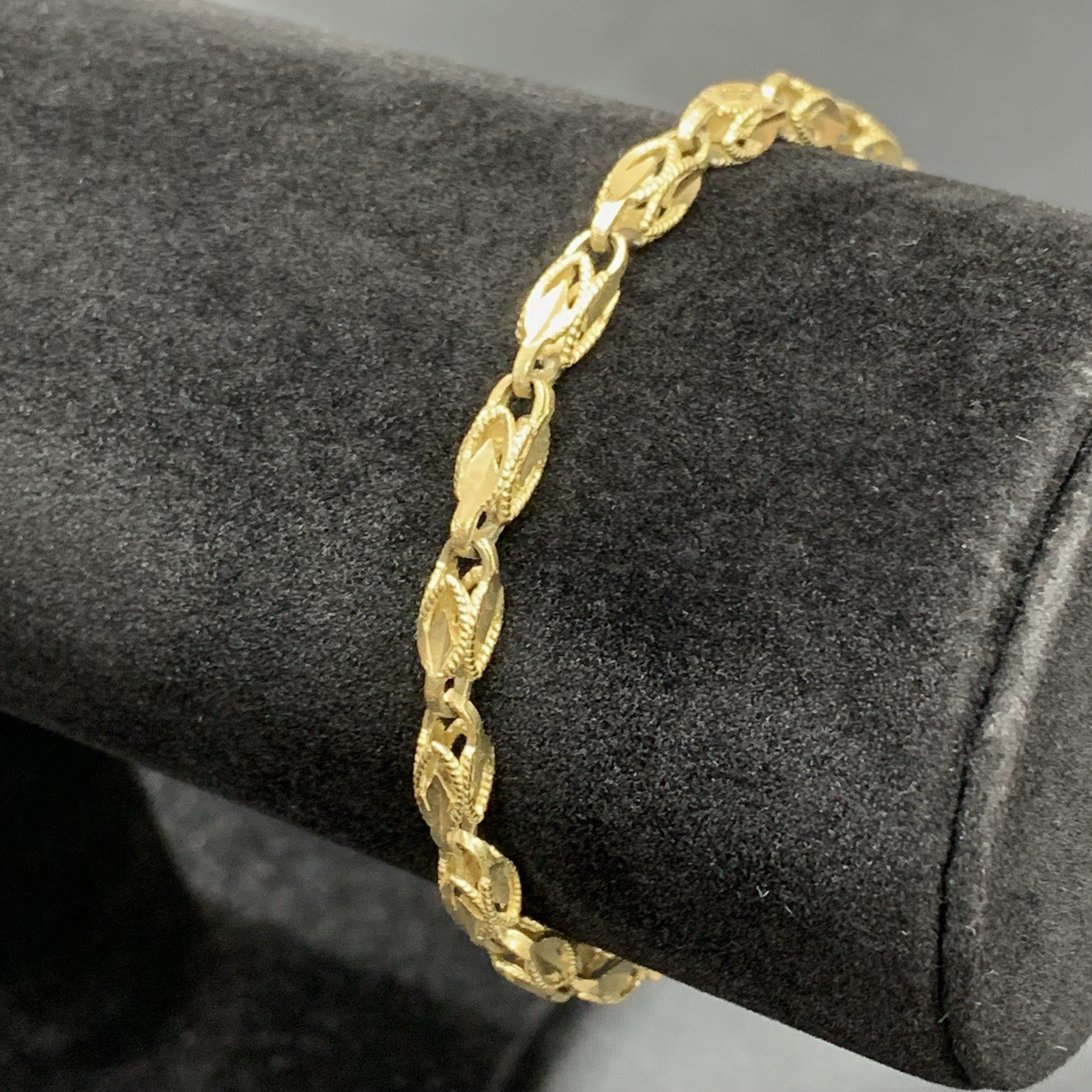 10k Yellow Gold Turkish Link Diamond Cut Rope Bracelet 4mm 7” 6.5g