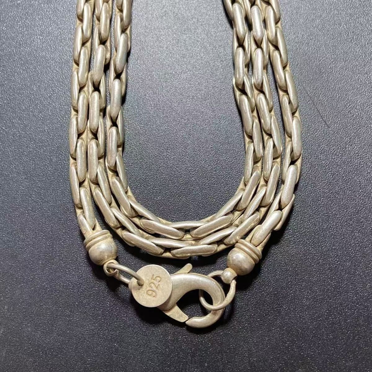 Ethnic Handmade Nepal Old Silver Necklace Silver-Plated Braided Chain Vintage