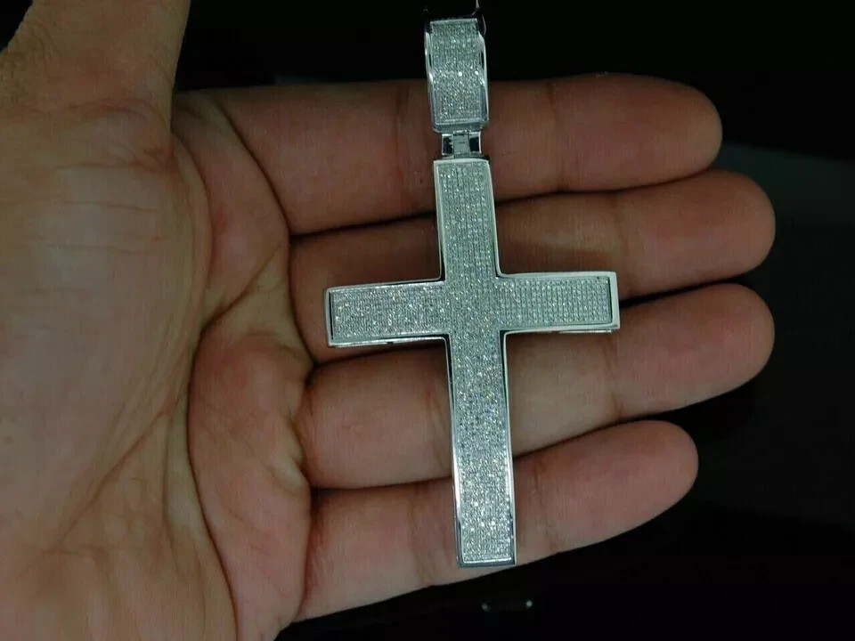3CT Round Cut Real Moissanite Men’s Cross Pendant 925 Sterling Silver
