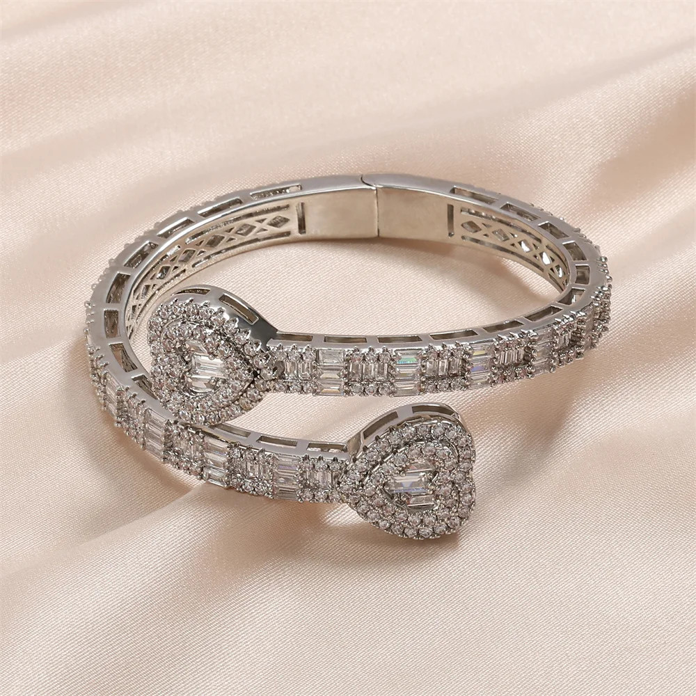 Rhinestone Tennis Chain Bracelets Yupsk 4Pcs/Set Trendy Hip Hop Rock Heart for W
