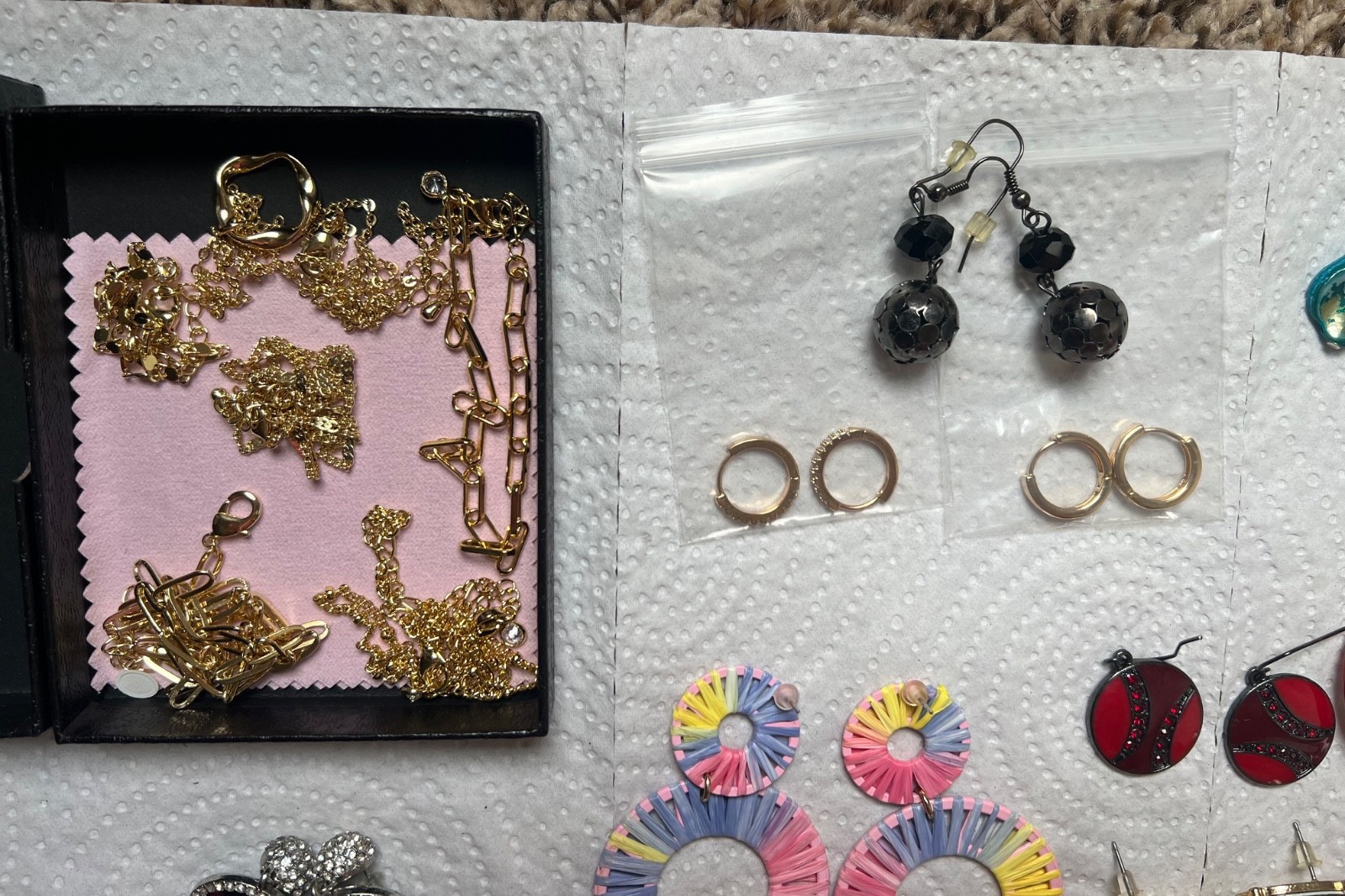 Earring lot 25 pairs! Dangly colorful diamond big hoops gold teardrop