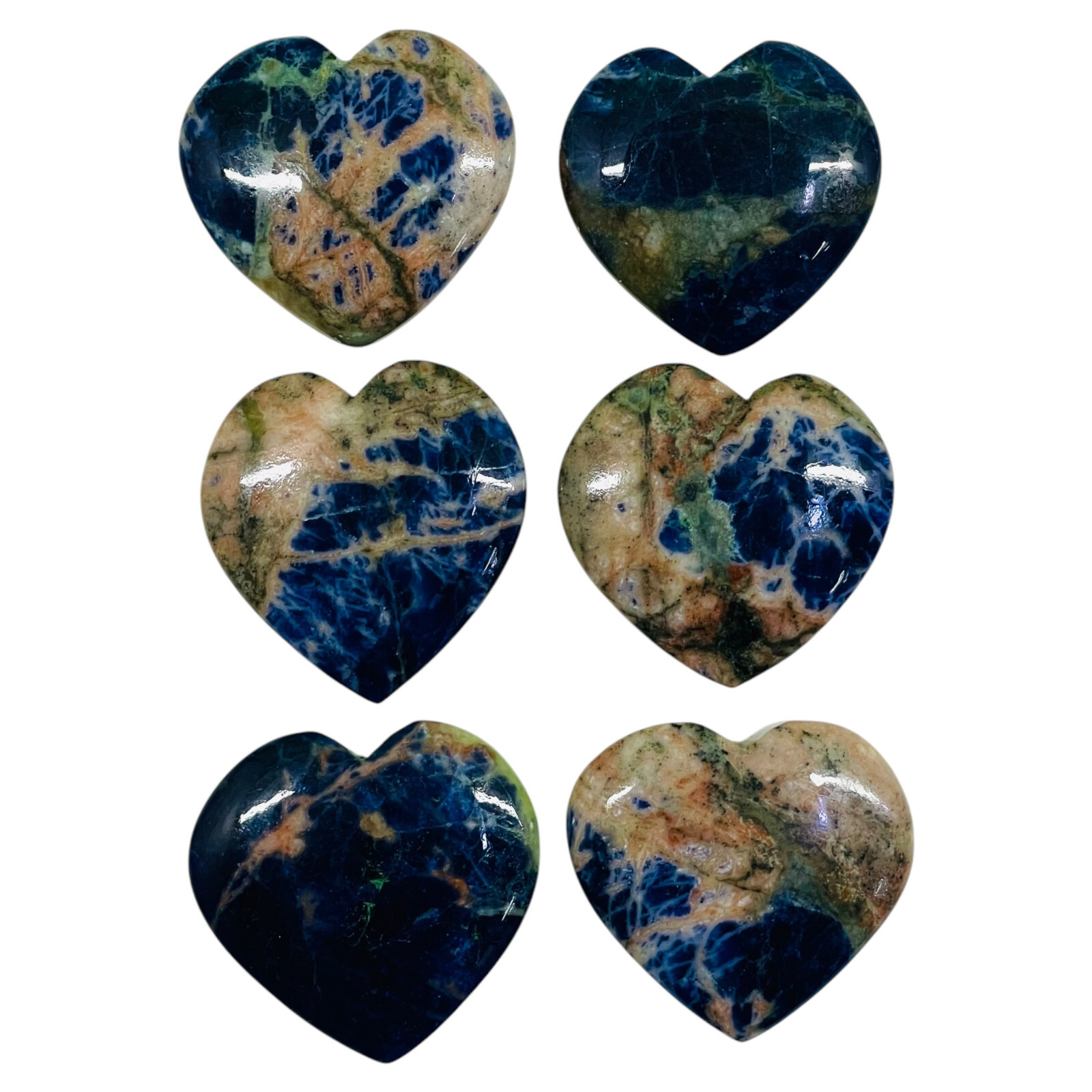 6 Pcs Natural Sodalite 32-34mm Heart Shape Loose Gemstones Wholesale Lot