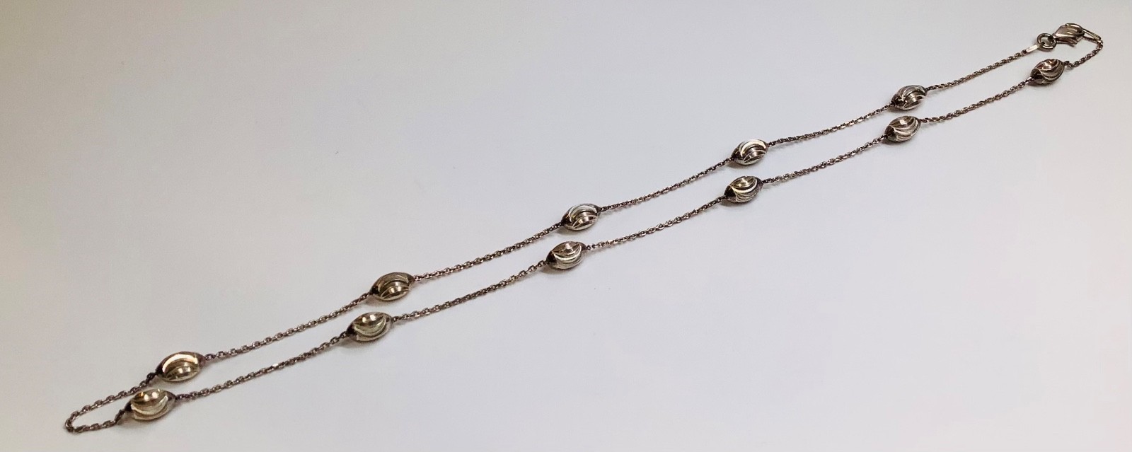 Milor Sterling Silver Unique Swirl Moon Cut Oval Bead Station Necklace 18” Italy