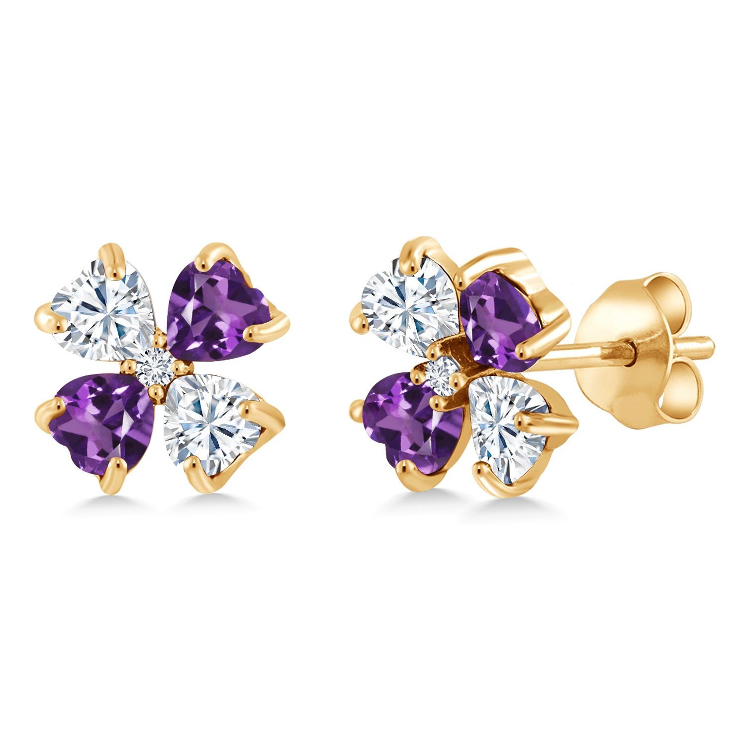 18K Yellow Gold Plated Silver Amethyst Lab Grown Diamond Earrings Set with