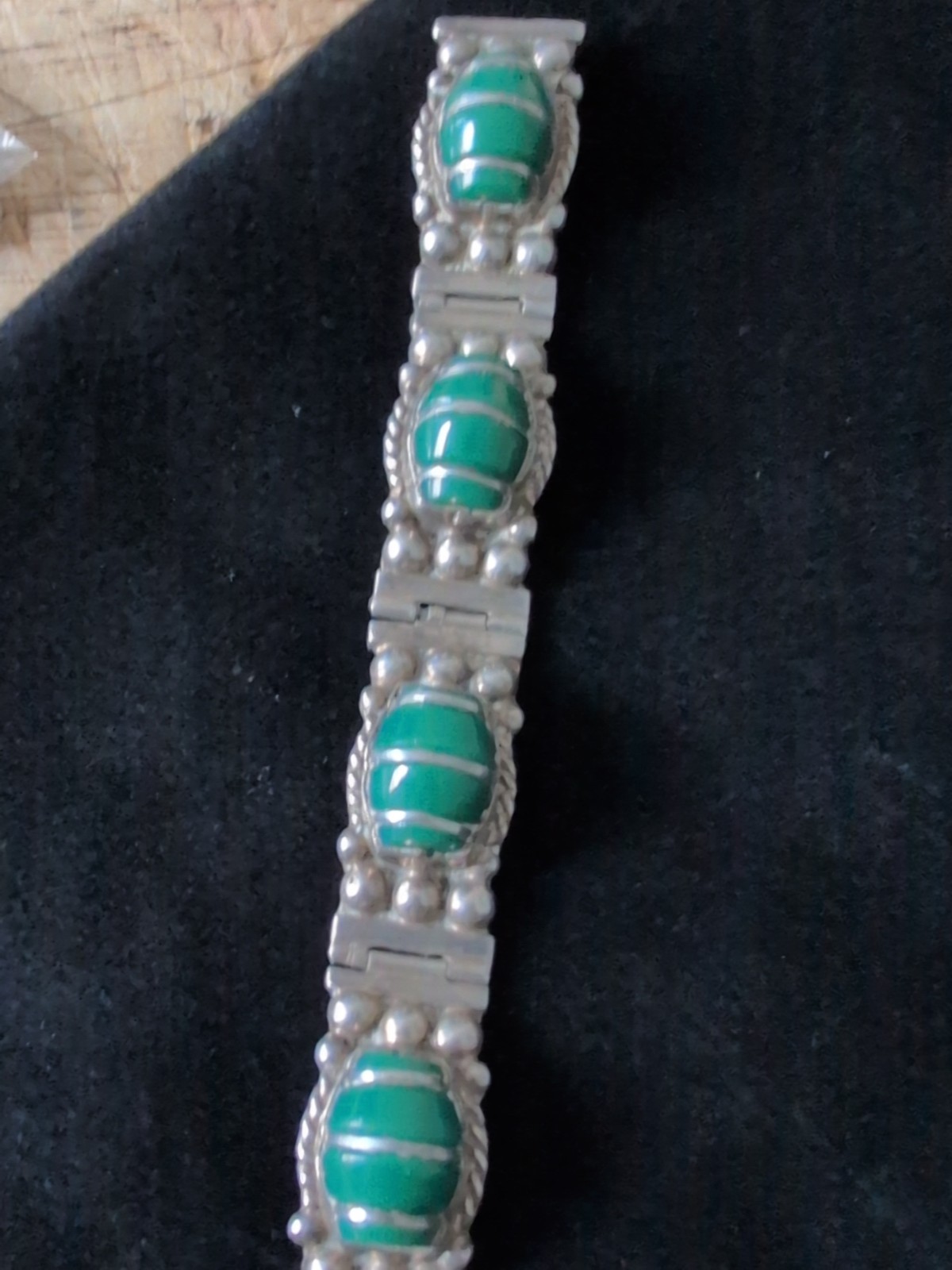 HEAVY 30G Vintage Sterling 925 Handcrafted Deep Green Onyx