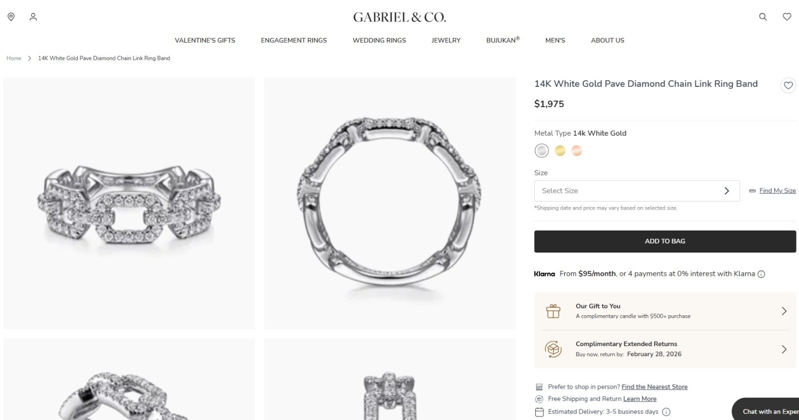 Gabriel & Co. Round Pave Diamond Link Band Ring 0.35 ct 14k Rtl $1,975