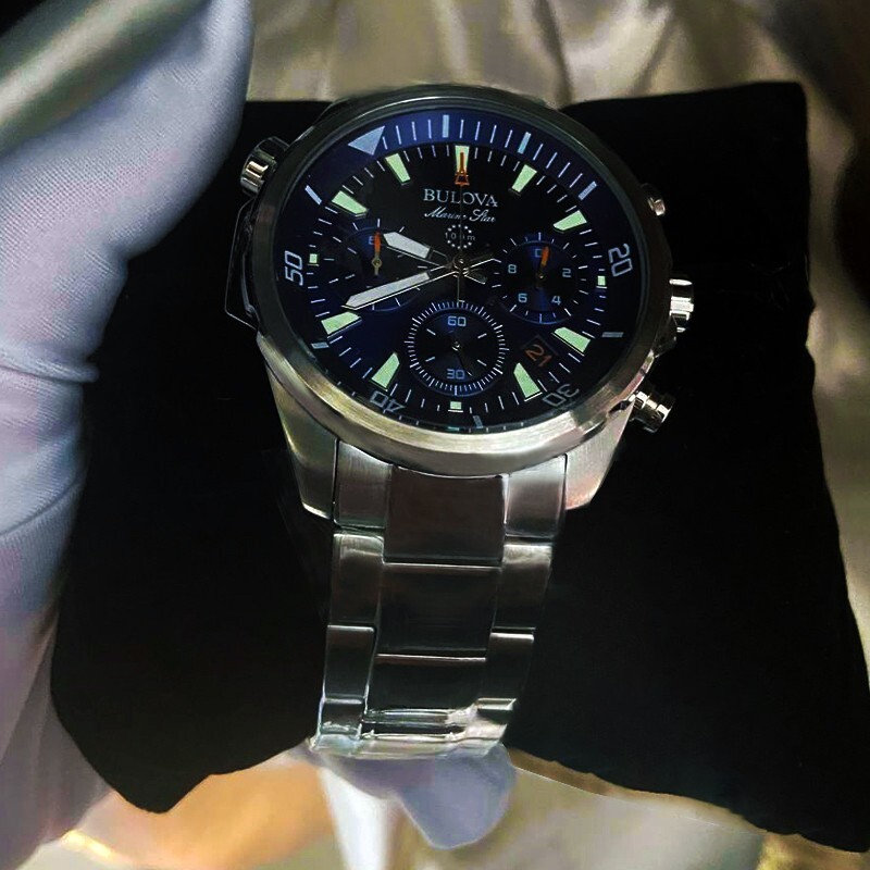 Classic New Marine Star Bulova Stainless Steel Men’s 96B256 Blue Watch 43mm