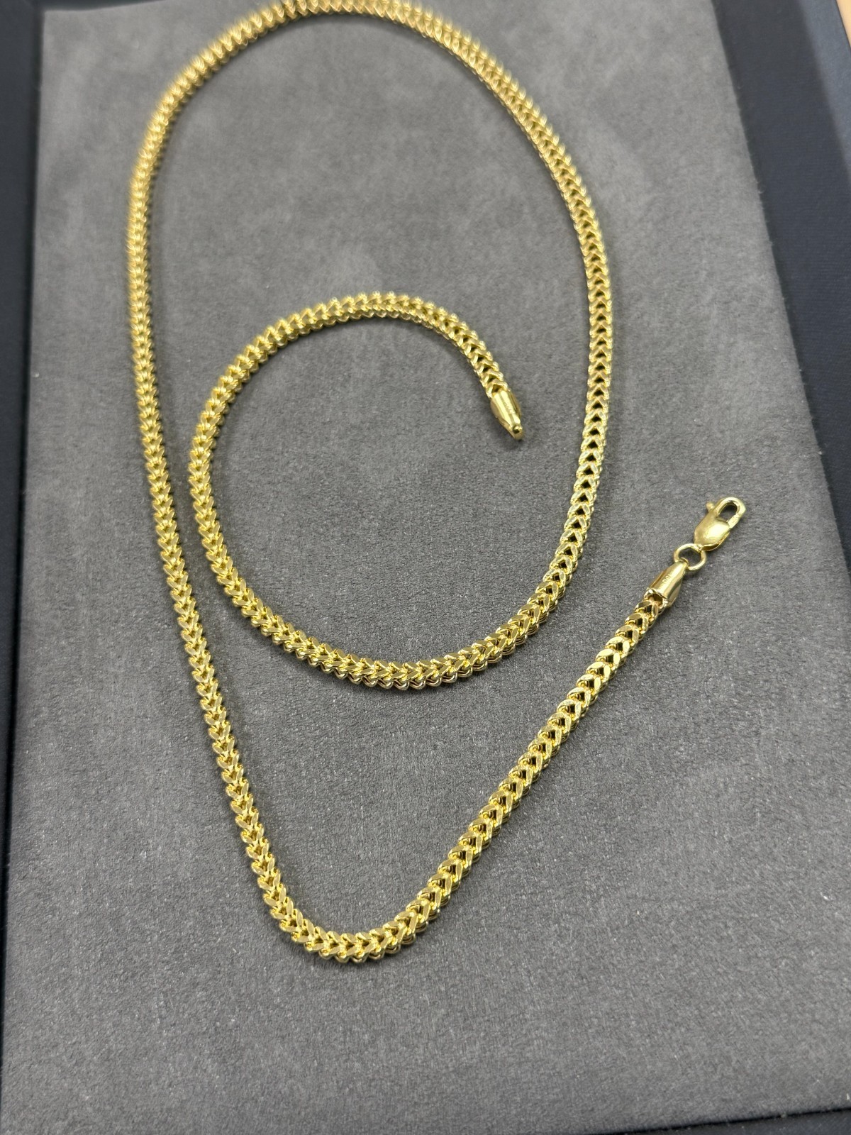 10K Yellow Gold 3.2mm Square Franco Wheat Foxtail Link Chain Necklace 22”