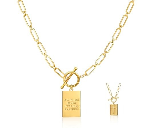 Elegant 14K Gold Plated Cross Necklace – Adjustable Paperclip Chain Jewelry