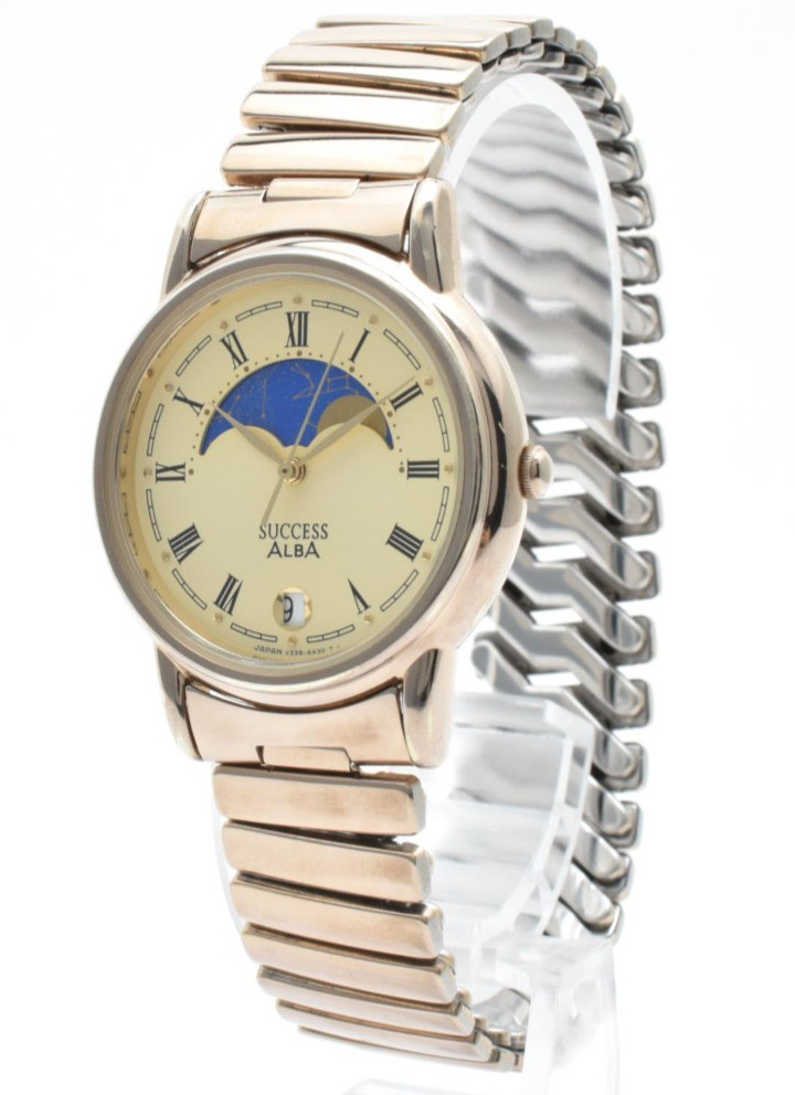 Vintage [Exc+5] Seiko Alba Success V338-6A20 Moon Phase Quartz Men’s Watch 32mm