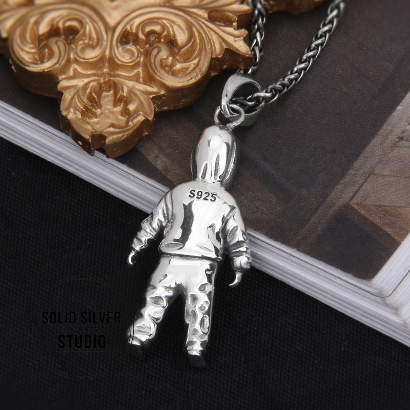 Faceless Hoodie Figure Pendant 925 Silver Streetwear Hip Hop Anonymous Charm
