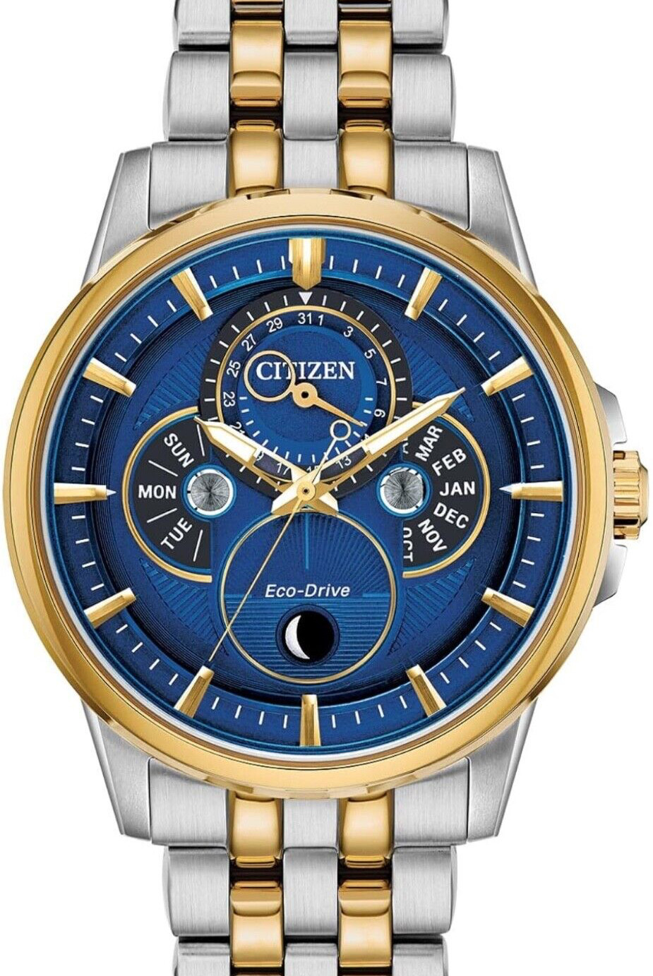 NEW $575 CITIZEN Eco-Drive CALENDRIER MOON-PHASE Two-Tone Men’s Watch BU0054-52L