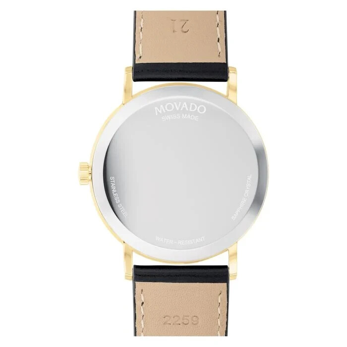 MOVADO SIGNATURE 0607591 GOLD BLACK LEATHER STRAP STAINLESS CASE 40mm WATCH