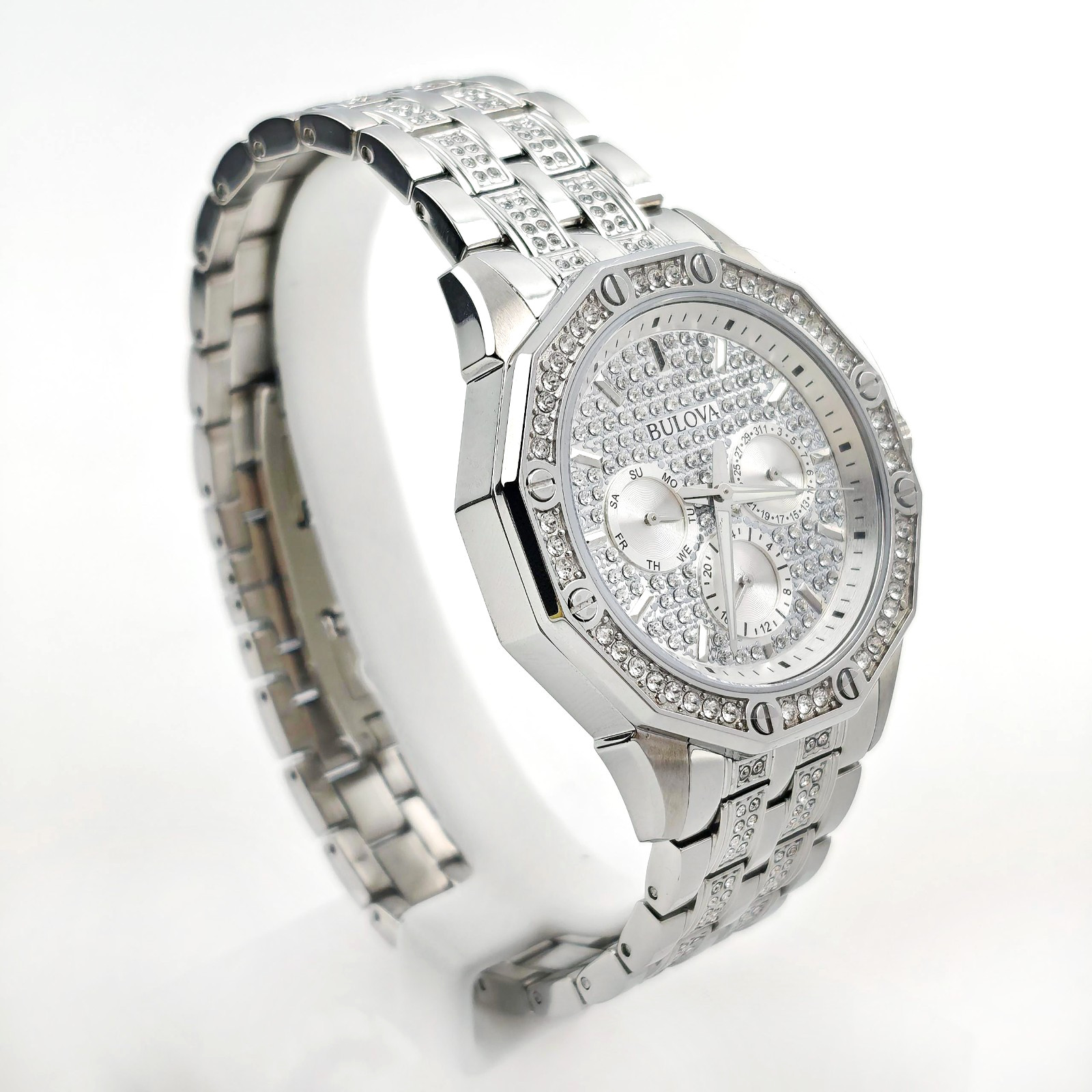 Bulova Octava Crystal White Stainless Steel 41.5MM Men’s Quartz Watch 96C134