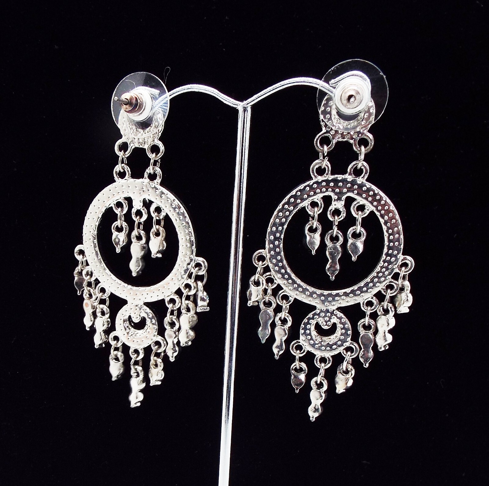 DESIGNER INSPIRED 2.5 in BALI BLUE A/B CRYSTAL DROP DANGLE SILVER EARRINGS NEW