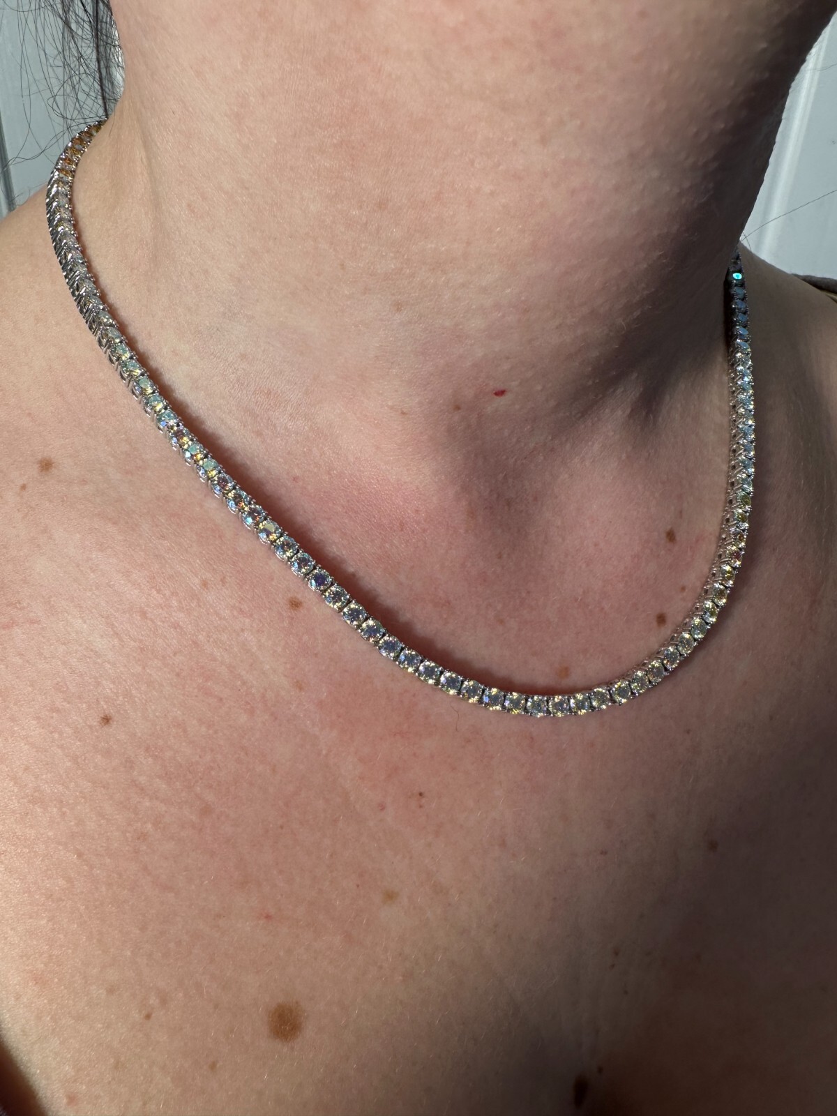 Real Opal Rainbow MOISSANITE 3mm Tennis Chain 925 Silver Iced Necklace Pass Test